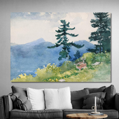 North Woods Club Adirondacks Il Tete-A-Tete Interrotto Winslow Homer quadro stampato su tela