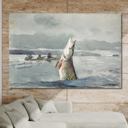 Pesca Al Luccio Nel Lago St. John Ouananiche Winslow Homer quadro stampato su tela