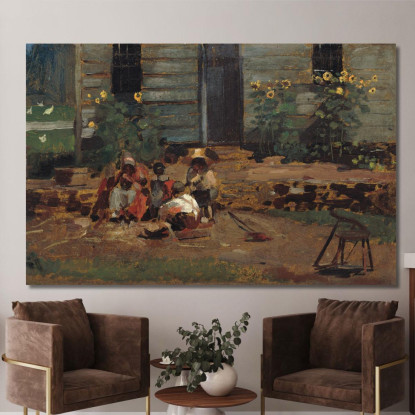 Schizzo Di Un Cortile Cottage Winslow Homer quadro stampato su tela