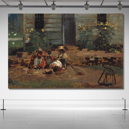 Schizzo Di Un Cortile Cottage Winslow Homer quadro stampato su tela