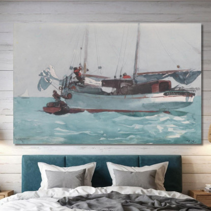 Assunzione Di Provviste Umide Schooner Contrassegnato Newport K. W. Winslow Homer quadro stampato su tela