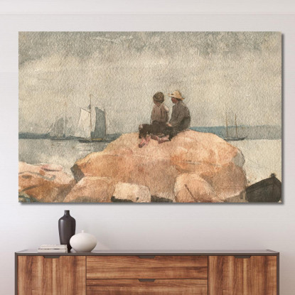 Deux Garçons Regardant Des Goélettes Winslow Homer tableau impression sur toile