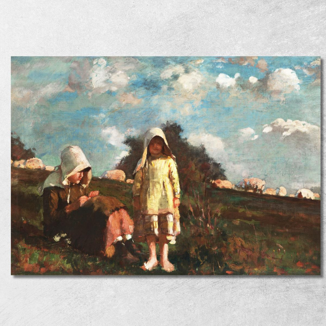 Zwei Mädchen Mit Sonnenhüten Auf Einem Feld Winslow Homer drucken auf leinwand
