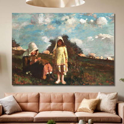 Zwei Mädchen Mit Sonnenhüten Auf Einem Feld Winslow Homer drucken auf leinwand