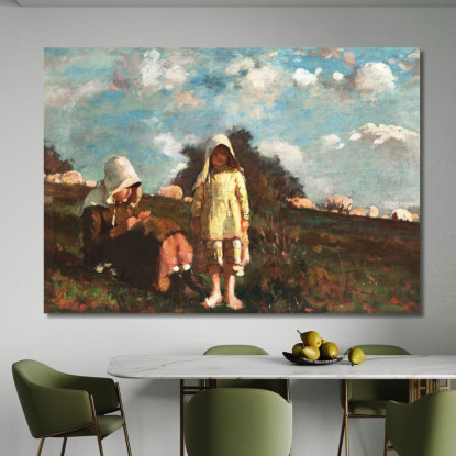 Zwei Mädchen Mit Sonnenhüten Auf Einem Feld Winslow Homer drucken auf leinwand