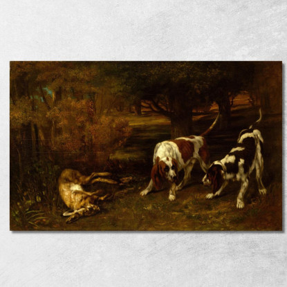 Cani Da Caccia Con Lepre Morta Gustave Courbet cg78 quadro stampato su tela