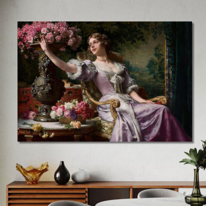 Signora In Abito Lilla Con Fiori Władysław Czachórski wcz8 quadro stampato su tela