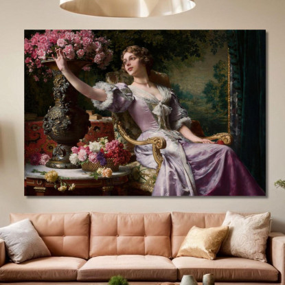 Signora In Abito Lilla Con Fiori Władysław Czachórski wcz8 quadro stampato su tela