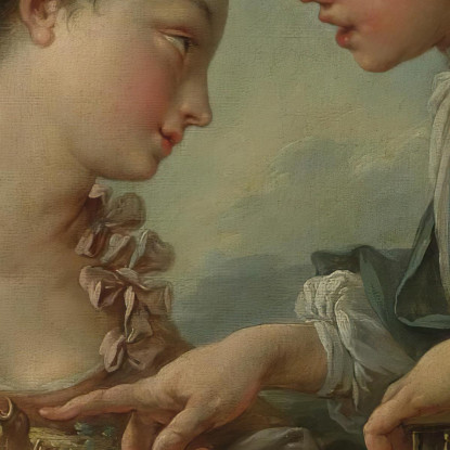 Une Jeune Femme Et Des Jeunes Plaçant Des Jeunes Oiseaux Dans Une Cage, Les Nids D'Oiseaux François Boucher tableau impression s
