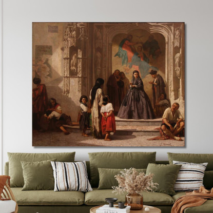 Young Woman Giving Charity At The Entrance To The Chapel Of The San Sebastian Hospital In Cordoba Léon Bonnat canvas print