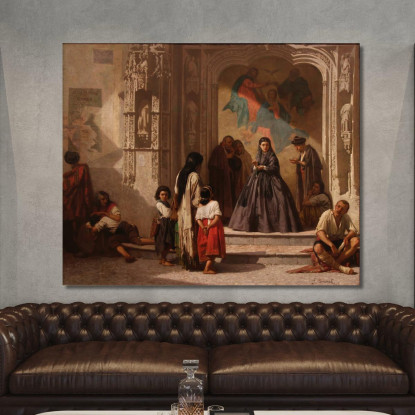 Young Woman Giving Charity At The Entrance To The Chapel Of The San Sebastian Hospital In Cordoba Léon Bonnat canvas print