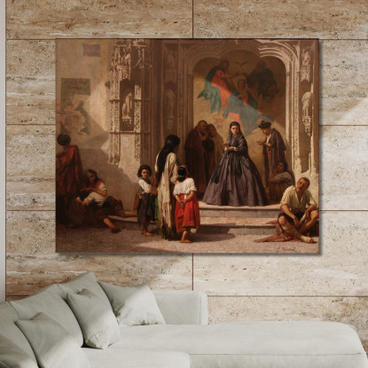 Mujer Joven Dando Caridad En La Entrada De La Capilla Del Hospital San Sebastián De Córdoba Léon Bonnat cuadro en lienzo