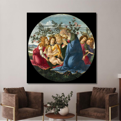 Madonna Adorante Il Bambino Con Cinque Angeli Sandro Botticelli sbt18 quadro stampato su tela