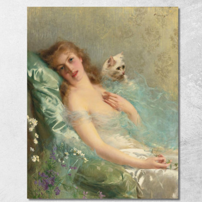 Il Gatto Bianco Vittorio Matteo Corcos vmc35 quadro stampato su tela