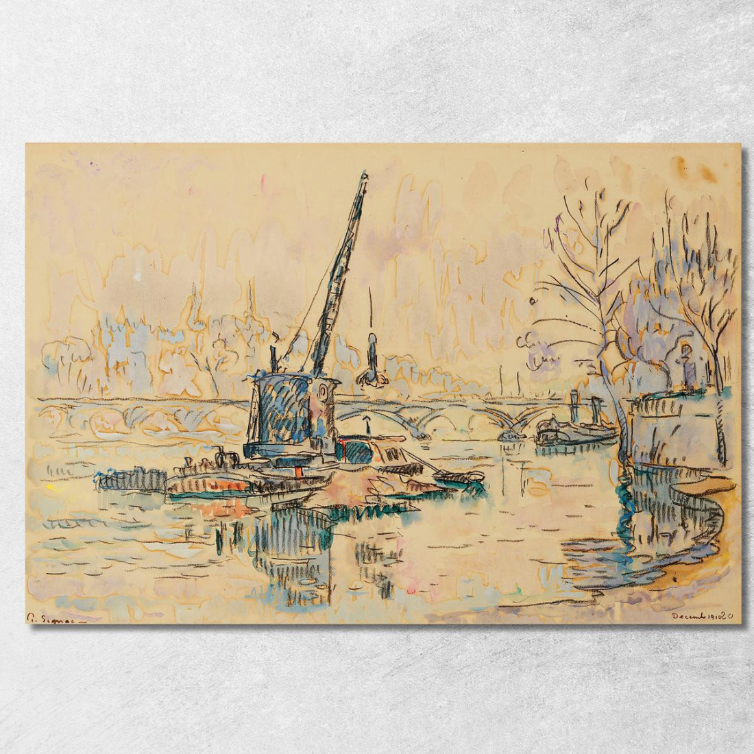 Parigi La Senna Al Quai Malaquais La Gru Paul Signac psn70 quadro stampato su tela