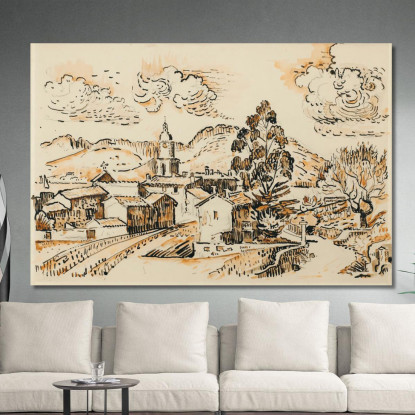 Saint-Tropez Le Clocher Paul Signac psn98 quadro stampato su tela