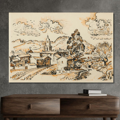 Saint-Tropez Le Clocher Paul Signac psn98 quadro stampato su tela