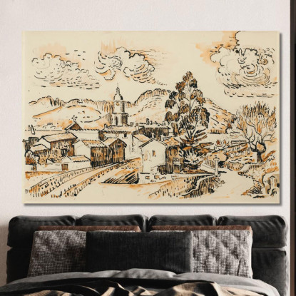 Saint-Tropez Le Clocher Paul Signac psn98 quadro stampato su tela