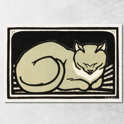 Gatto Addormentato Julie de Graag jdg54 quadro stampato su tela