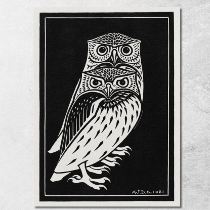 Due Gufi Julie de Graag jdg64 quadro stampato su tela