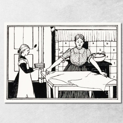 La Donna E La Ragazza Apparecchiano Una Tavola Julie de Graag jdg70 quadro stampato su tela