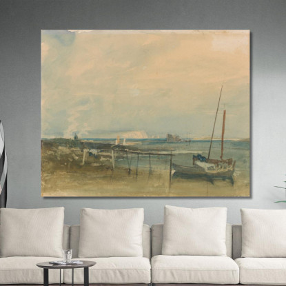 Scena Costiera Con Scogliere Bianche E Barche Sulla Riva Joseph Mallord William Turner jwt36 quadro stampato su tela