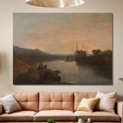 Il Castello Di Harlech Dal Crepuscolo Serale Estivo Di Tygwyn Ferry Joseph Mallord William Turner jwt55 quadro stampato su tela