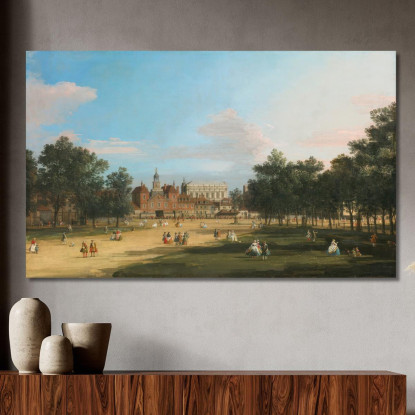 Una Vista Delle Vecchie Guardie A Cavallo E Della Sala Dei Banchetti Di Whitehall Viste Da St. James Park Canaletto quadro stamp