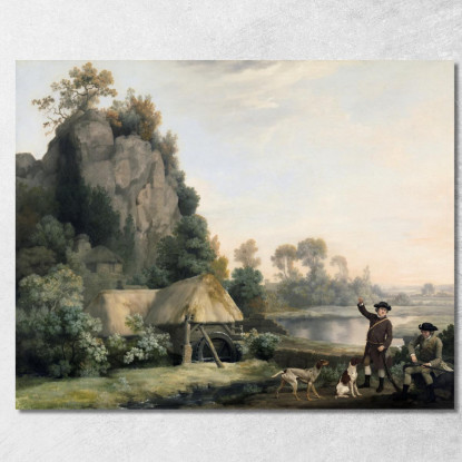 Due Gentiluomini Che Vanno A Sparare Con Una Vista Di Creswell Crags Scattata Sul Posto George Stubbs quadro stampato su tela