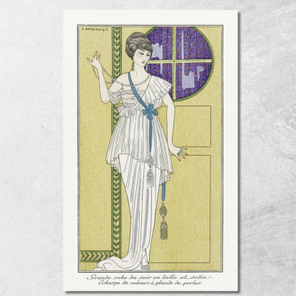 Costumi Parisiens No. 84 Ampio Abito Da Sera Del Journal Des Dames Et Des Modes George Barbier gbb29 quadro stampato su tela