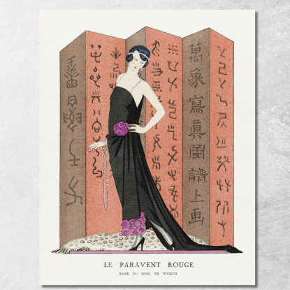 Lo Schermo Rosso Abito Da Sera Di Worth Dalla Gazette Du Bon Ton George Barbier gbb113 quadro stampato su tela