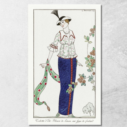 Costumes Parisiens No. 3 Toilette D Ete Toilette D Ete Blouson De Linon Sur Jupe De Foulard George Barbier tableau impression su