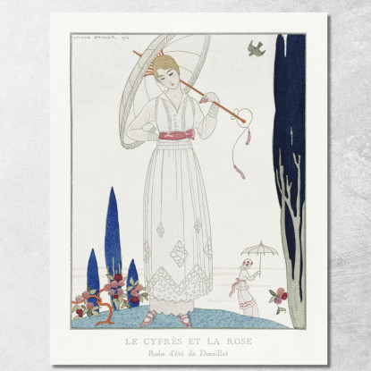 Il Cipresso E La Rosa Abito Estivo Di Doeuillet Dalla Gazette Du Bon Ton N. 7 Pl. 70 George Barbier quadro stampato su tela