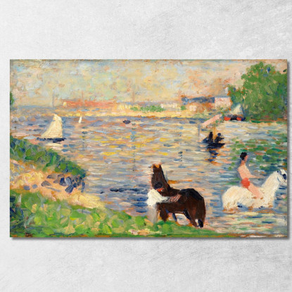 Cavalli Nell'Acqua Georges Seurat gsr35 quadro stampato su tela