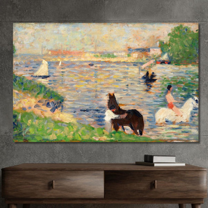 Cavalli Nell'Acqua Georges Seurat gsr35 quadro stampato su tela
