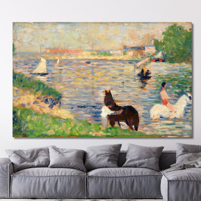 Cavalli Nell'Acqua Georges Seurat gsr35 quadro stampato su tela