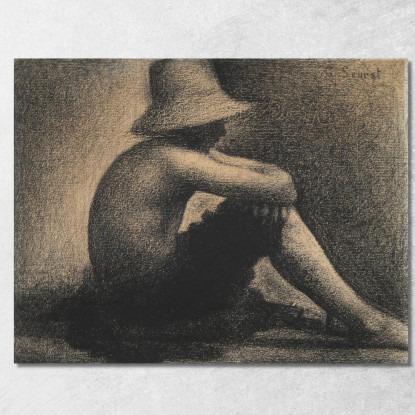 Studio Di Ragazzo Seduto Con Cappello Di Paglia Per Bagnanti Ad Asnières Georges Seurat gsr56 quadro stampato su tela