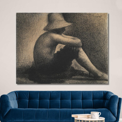 Studio Di Ragazzo Seduto Con Cappello Di Paglia Per Bagnanti Ad Asnières Georges Seurat gsr56 quadro stampato su tela