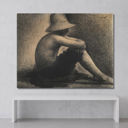 Studio Di Ragazzo Seduto Con Cappello Di Paglia Per Bagnanti Ad Asnières Georges Seurat gsr56 quadro stampato su tela