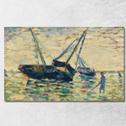 Tre Barche E Un Marinaio Studiano Per La Spiaggia A Grandcamp Georges Seurat gsr85 quadro stampato su tela