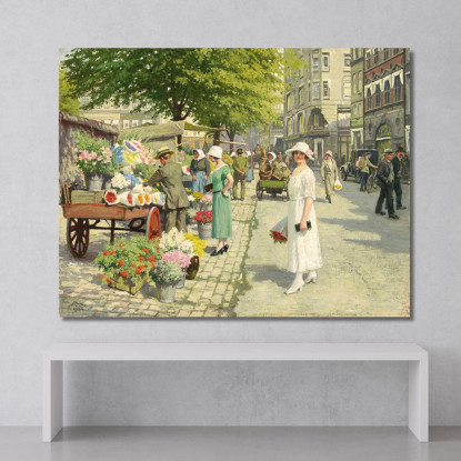 Signore Che Comprano Fiori Su Amagertorv Paul Fischer pfs7 quadro stampato su tela