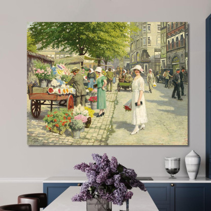 Signore Che Comprano Fiori Su Amagertorv Paul Fischer pfs7 quadro stampato su tela