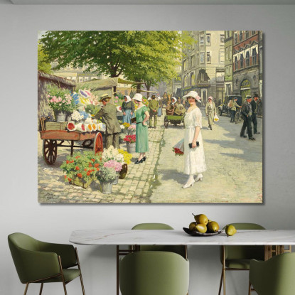 Signore Che Comprano Fiori Su Amagertorv Paul Fischer pfs7 quadro stampato su tela