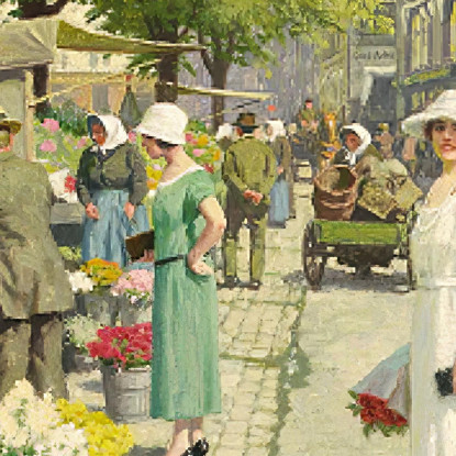 Signore Che Comprano Fiori Su Amagertorv Paul Fischer pfs7 quadro stampato su tela