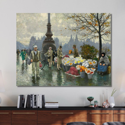 Venditori Di Fiori Al Ponte Della Regina Louise Del Dr. Louises Bro A Copenhagen Paul Fischer pfs10 quadro stampato su tela