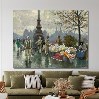 Venditori Di Fiori Al Ponte Della Regina Louise Del Dr. Louises Bro A Copenhagen Paul Fischer pfs10 quadro stampato su tela
