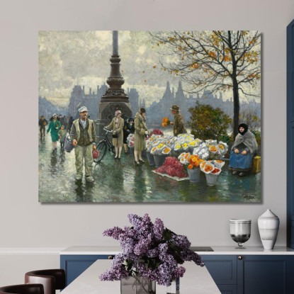 Venditori Di Fiori Al Ponte Della Regina Louise Del Dr. Louises Bro A Copenhagen Paul Fischer pfs10 quadro stampato su tela