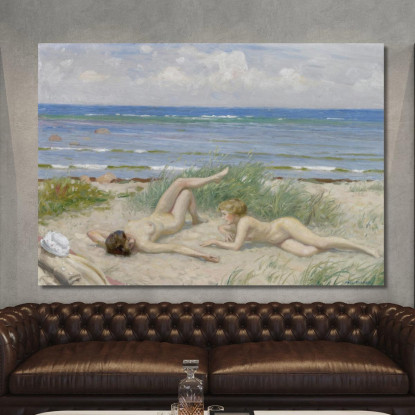 Ragazze Sulla Spiaggia Båstad Paul Fischer pfs23 quadro stampato su tela