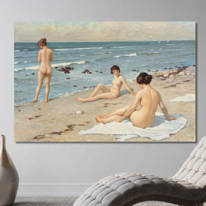 Festa In Spiaggia Con Copia Di Donne Che Fanno Il Bagno Paul Fischer pfs28 quadro stampato su tela