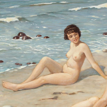 Festa In Spiaggia Con Copia Di Donne Che Fanno Il Bagno Paul Fischer pfs28 quadro stampato su tela